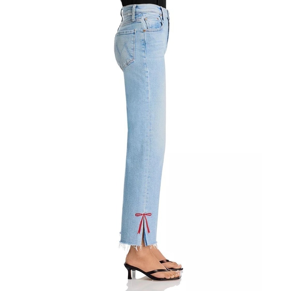 NWT Mother The Rambler Slice Hover Fray Bow Ankle Wide Leg Jeans $288 - Size 24 - Picture 8 of 13
